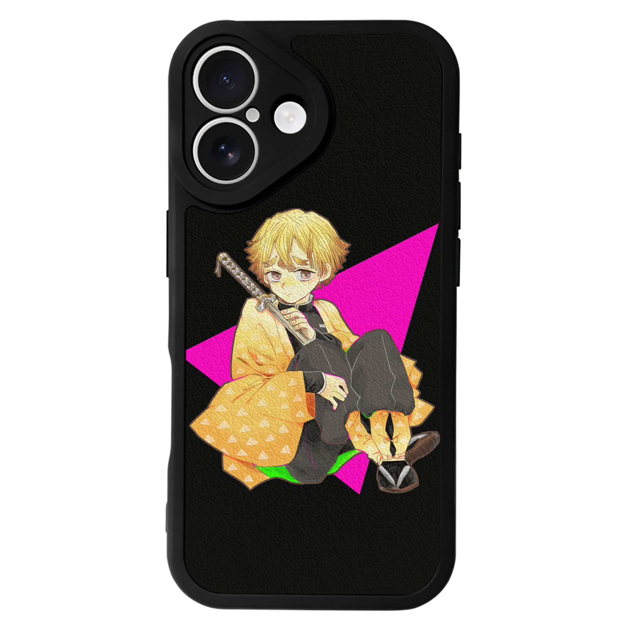 （画像用） 鬼滅の刃（きめつのやいば）我妻 善逸／あがつま ぜんいつ Agatsuma Zenitsu 【iPhone 16シリーズ対応】シリコンスマホケース（レザー調） 材質：シリコン